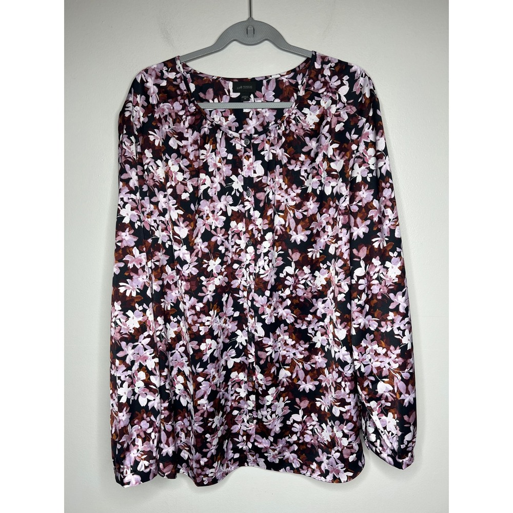J.Jill Wearever Floral Blouse 4X Purple Pink Button Front Long Sleeve Tunic Top